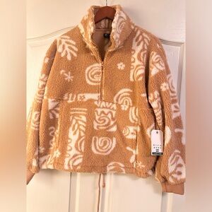 Billabong Women's Beige Patterned Faux Fur Sweater
